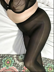 Shiny pantyhose’s and no panties on