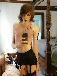 Slender t-girl strumpet is playing alone