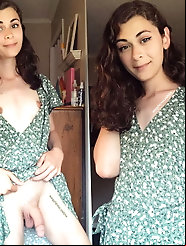Shemale streetwalker is walking in public